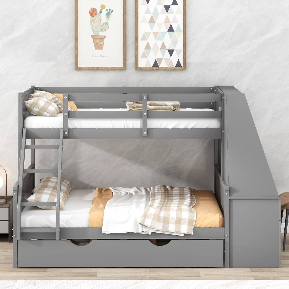 Loheer Twin over Full Bunk Bed with Trundle Desk Storage Drawers Gray ...