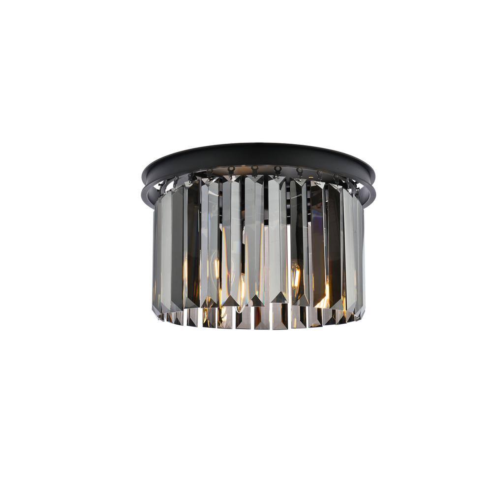 Left. Urban Classic - Sydney 3 light Matte Black Flush Mount Silver Shade (Grey) Royal Cut Crystal - Matte Black.