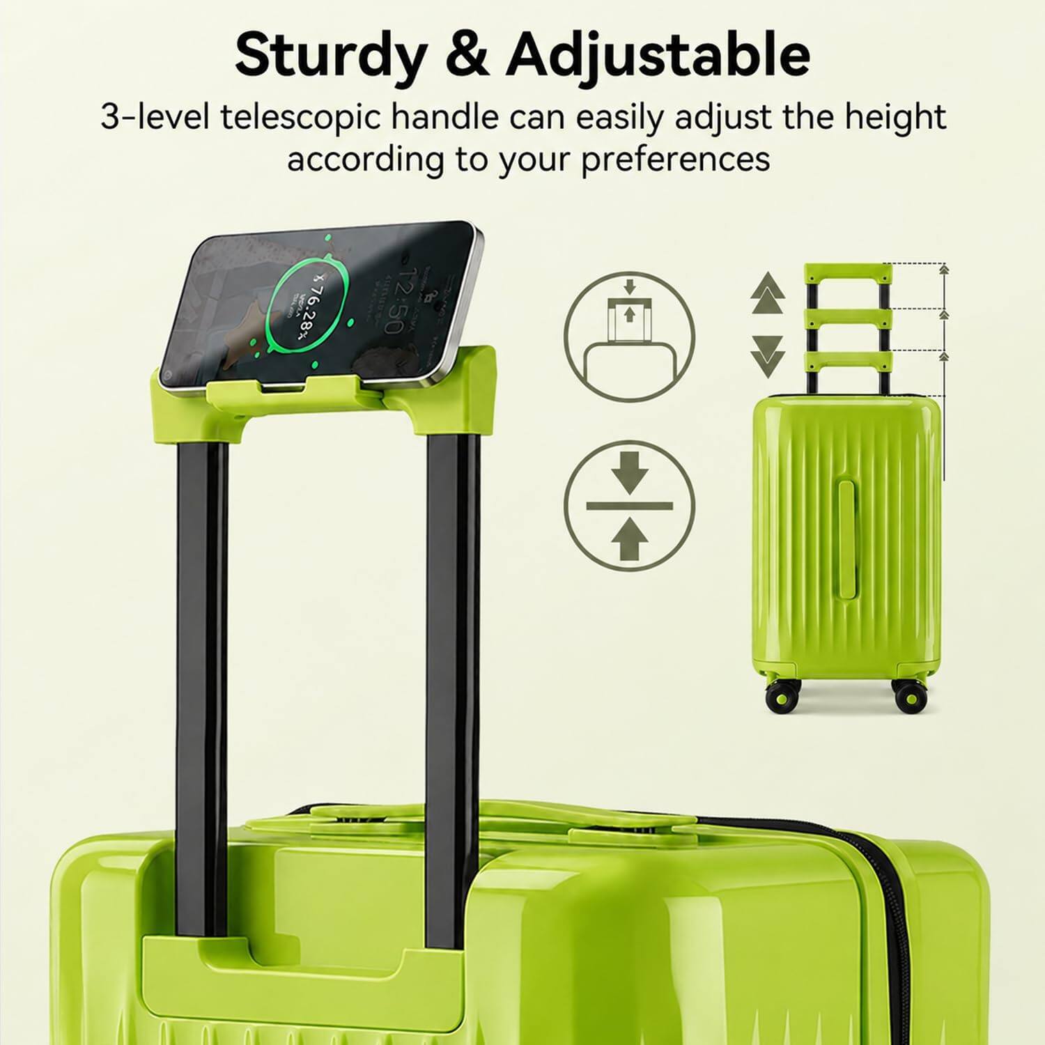 Sturdy & Adjustable  
3-level telescopic handle can easily adjust the height according to your preferences