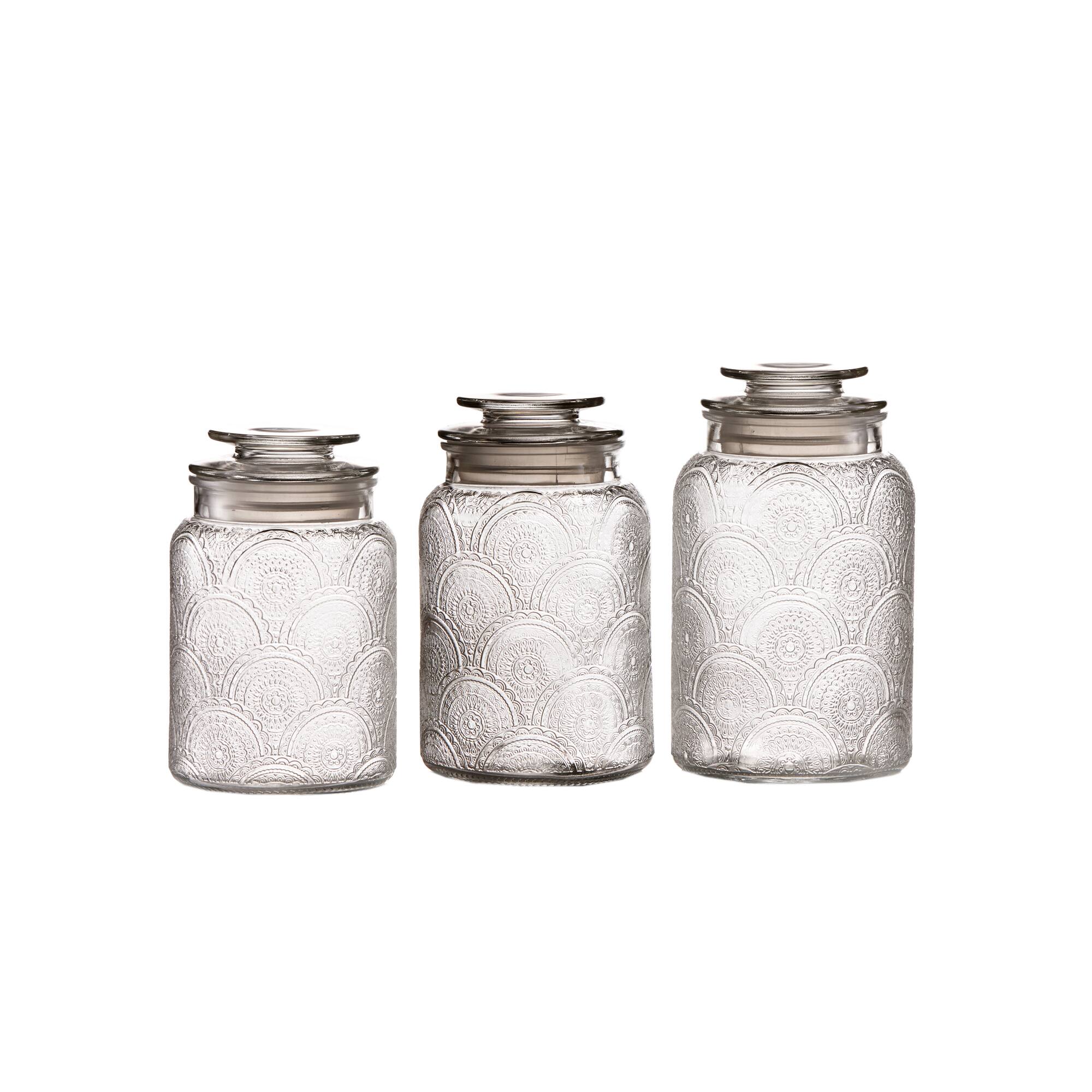 Style Setter - Canister Set 3-Piece Glass Jars in 34oz, 44oz & 54oz Retro Design