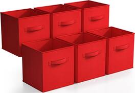 Sorbus - Foldable Storage Cubes - 6 Fabric Baskets for Organizing Pantry, Closet, Shelf, Nursery, Playroom, Toy Box, Cubby - Red