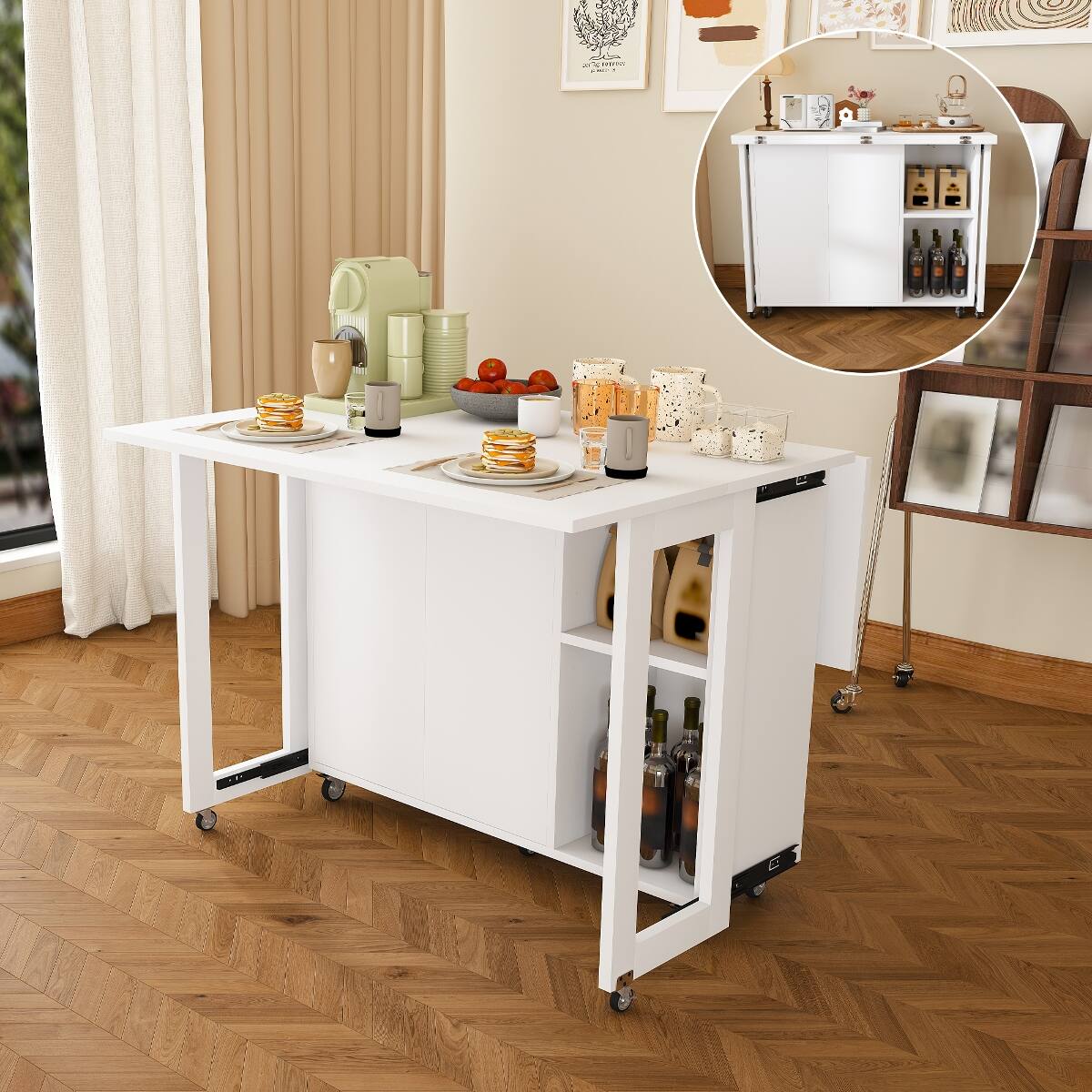 Front. Loheer - Loheer 41 inch Folding Dining Table White MDF Convertible Side Table for Small Spaces - White.