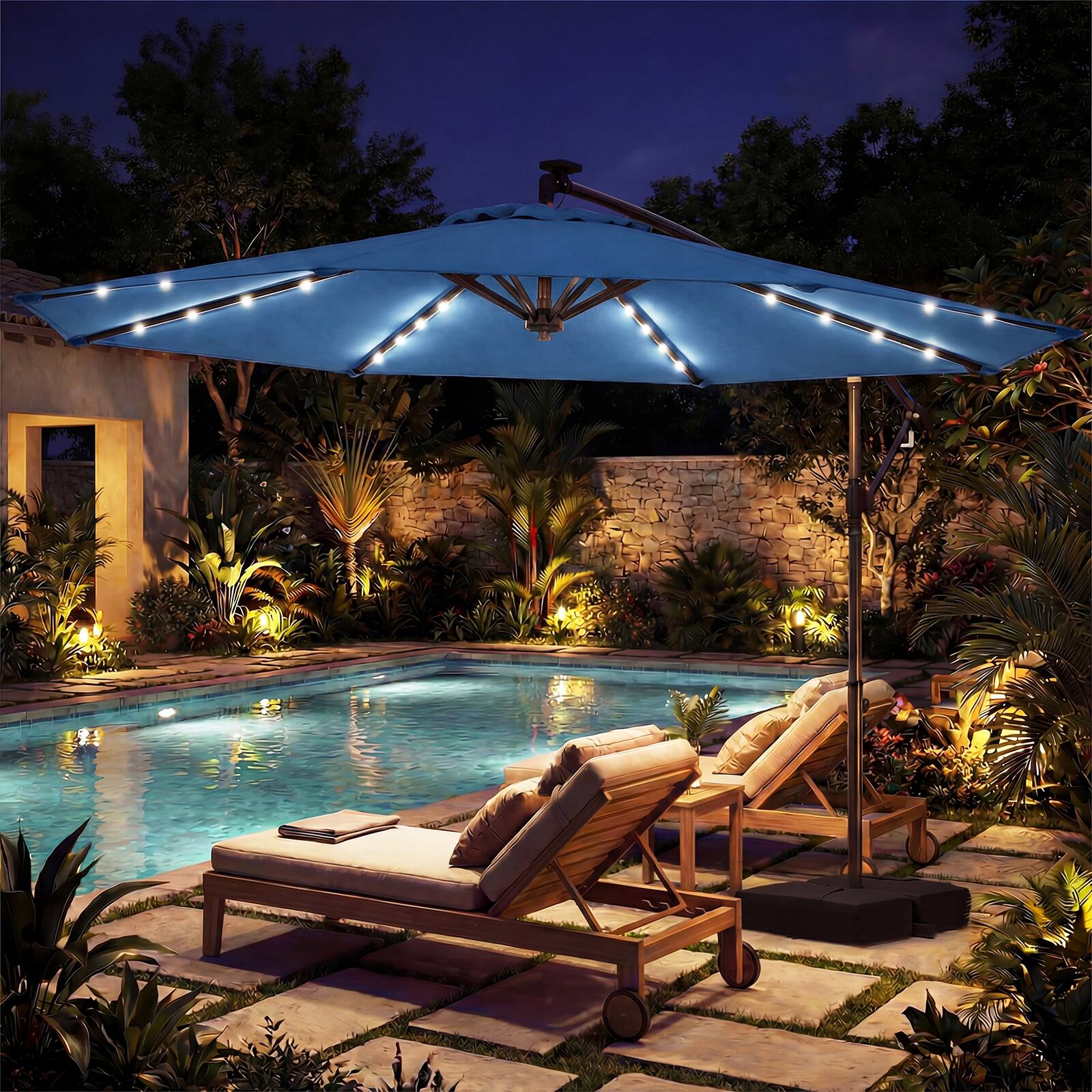 Alt View 4. Costway - Costway 10 FT Solar Offset Hanging Umbrella Patio Cantilever Umbrella with 32 LED Lights - Navy.