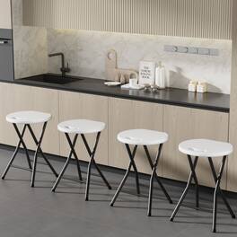 Vecelo - Folding Bar Stool with Padded Seat – Portable Metal Stool for Adults, Space Saving Foldable Chair for Kitchen or Dorm - 4 White