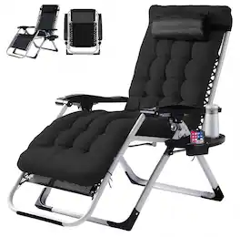 Bestier - Zero Gravity Chair, Reclining Camping Lounge Chair for Indoor & Outdoor, with Cup Holder Tray & Removable Cushion - Black