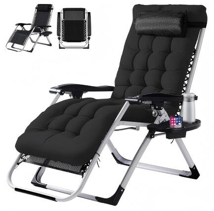 Front. Bestier - Zero Gravity Chair, Reclining Camping Lounge Chair for Indoor & Outdoor, with Cup Holder Tray & Removable Cushion - Black.