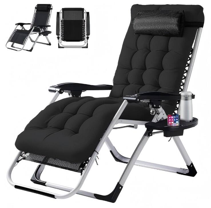 Front. Bestier - Zero Gravity Chair, Reclining Camping Lounge Chair for Indoor & Outdoor, with Cup Holder Tray & Removable Cushion - Black.