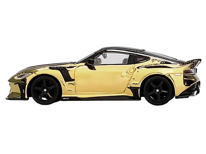 Angle. Mini GT - Nissan Z VeilSide FFZ400 Gold Chrome with Black Top Limited Edition 1/64 Diecast Model Car by Mini GT - Gold Chrome with Black.