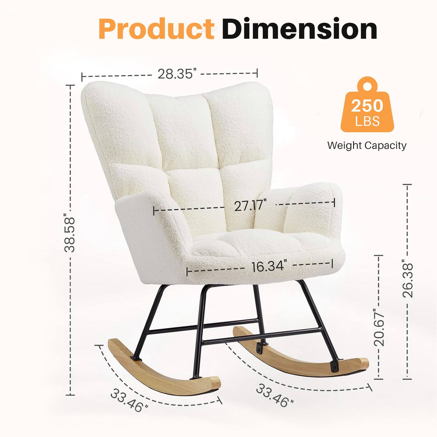 Product Dimension: 28.35" x 38.58" x 33.46" x 27.17" x 16.34" x 33.46"  
Weight Capacity: 250 LBS