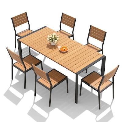 Alt View 10. Crestlive Products - Crestlive Products 7pc Patio Dining Set Aluminum Rectangle Table 6 Stackable Stationary Chairs No Armrest - Brown-7PC.