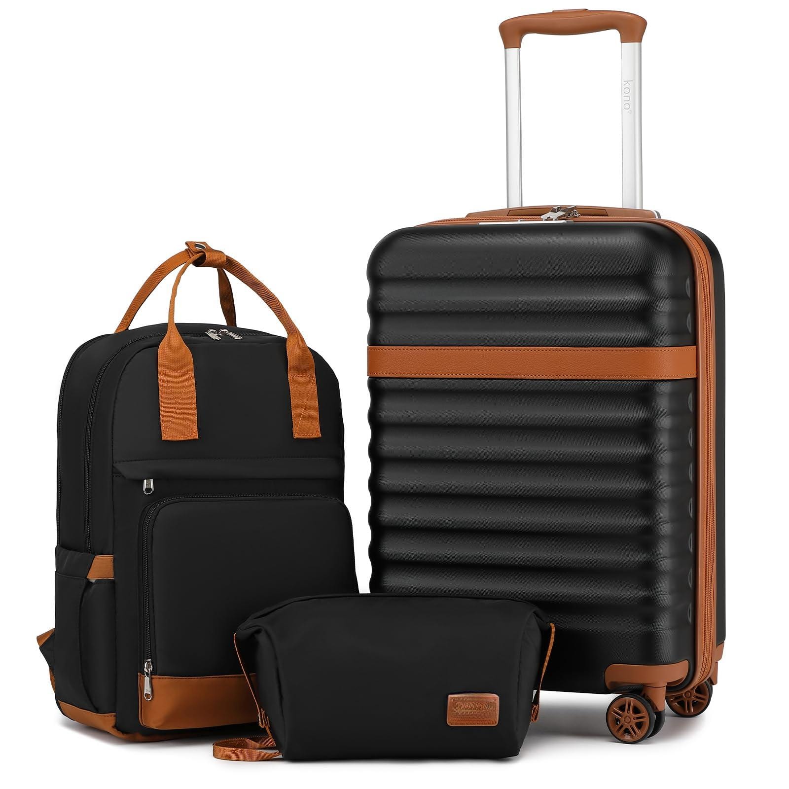 Dapper Styles - Medium Sized Checked Luggage Expandable inch product dimension overall dimensions - Black/Brown-Carry-On Travel Set (BP/TB/20")