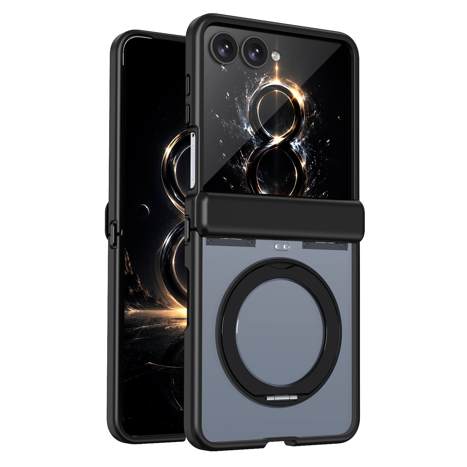Alt View 4. Dteck - Magnetic Case for Samsung Galaxy Z Flip8 with Aluminum Stand, Matte Shockproof Auto Spring Hinge Protective Cover - Black.
