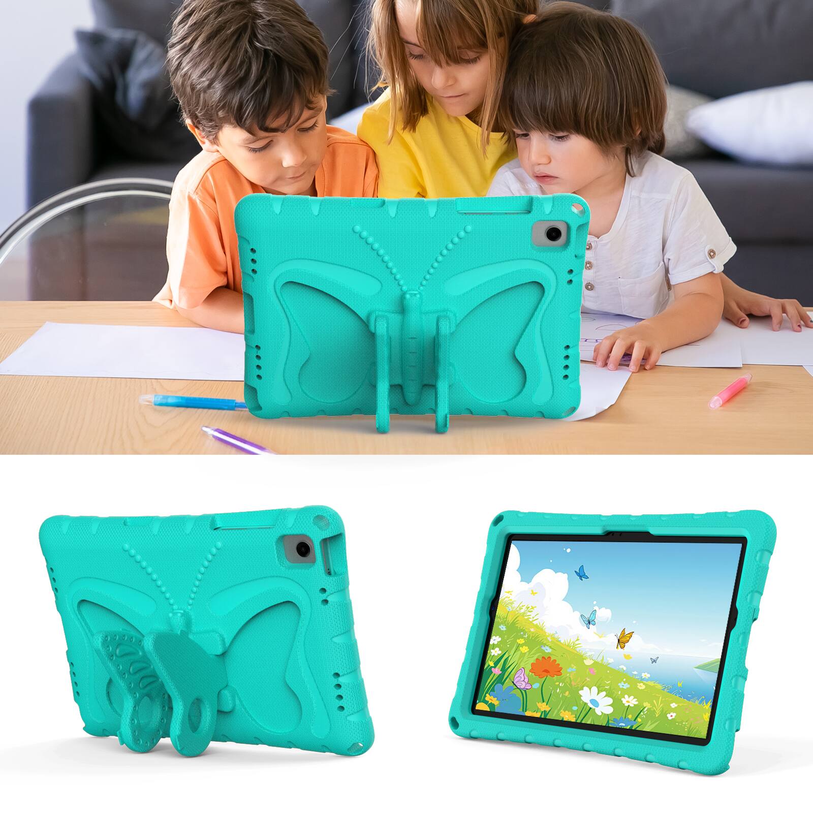 Alt View 2. Dteck - Kids Case for Samsung Galaxy Tab A11+ 2025 / A9+ 2023 Case 11 Inch with Strap & Stand, Shockproof EVA Protective Cover - Mint.
