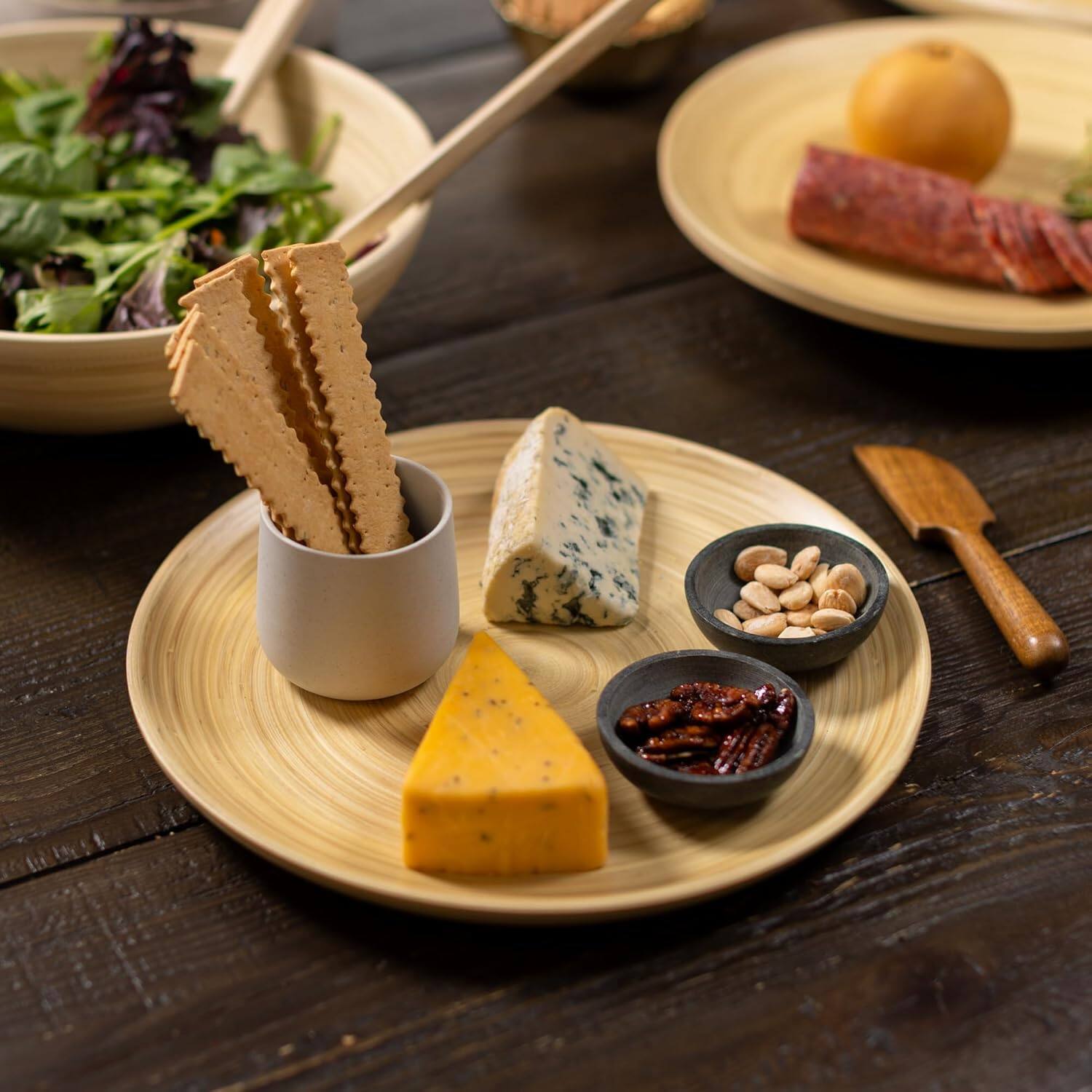 Angle. Lexa - Bamboo Serving Plate Set, 12 Inch x 2, Natural Bamboo - Natural.