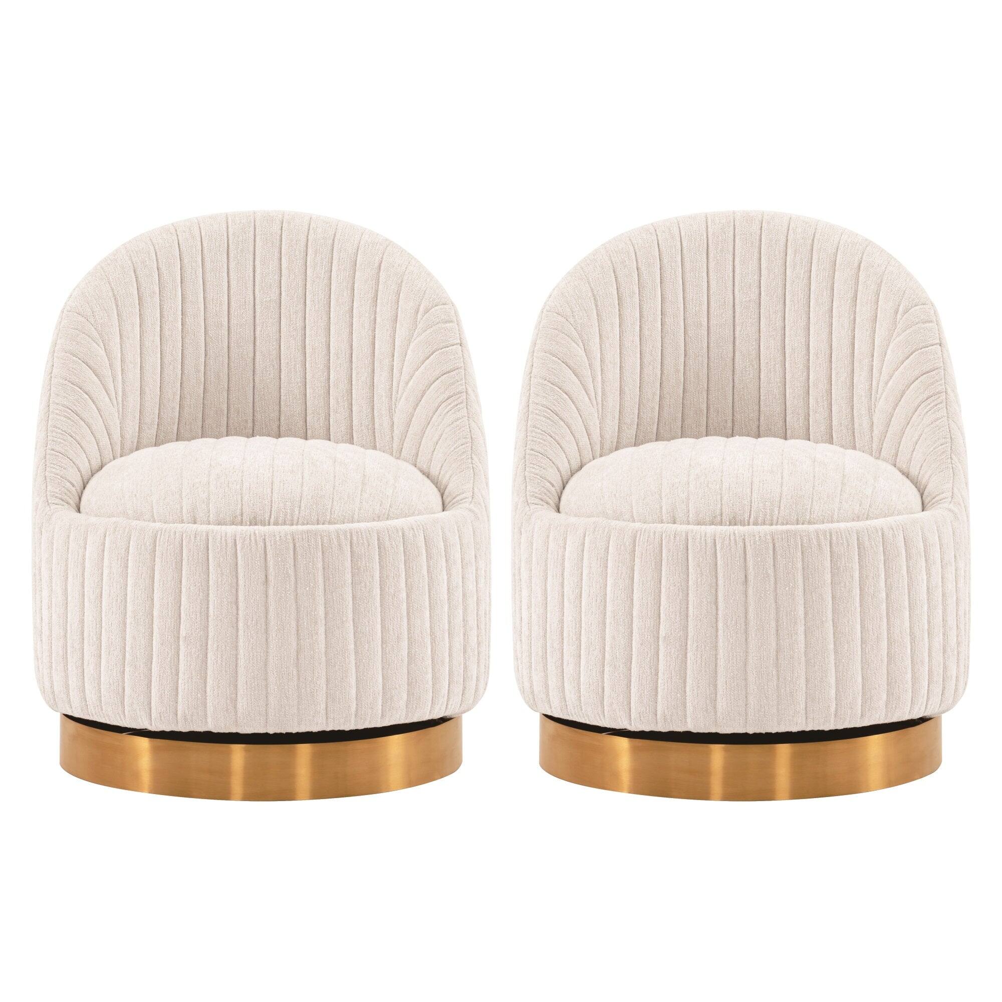 Front. Manhattan Comfort - Leela Modern Chenille Swivel Lounge Chair - Set of 2 - Cream.