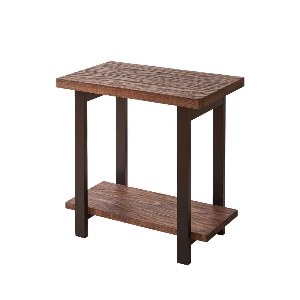 Alt View 8. Loheer - Loheer Industrial End Table Solid Wood Side Table Distressed Pine Farmhouse Nightstand 2-Tier Sofa Table - Brown.