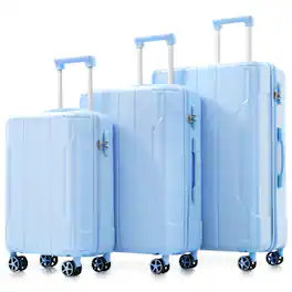 BreeBe - Luggage Sets 3 Piece, Hard shell ABS Lightweight Durable Suitcases with Double Spinner Wheels 20/24/28 Inch (SKyblue) - Sky Blue