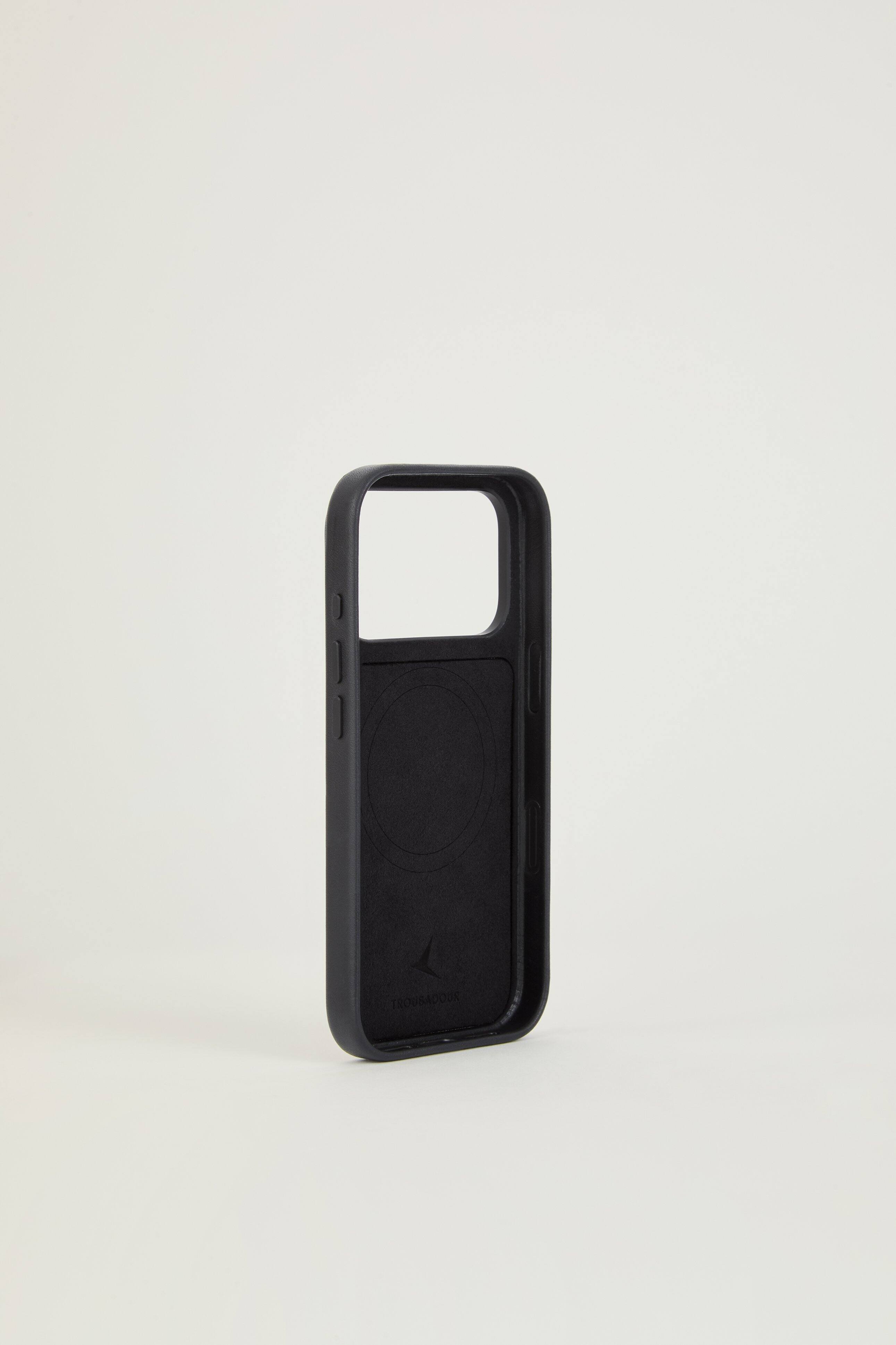 Angle. Troubadour - iPhone 18 Pro Modular Leather Case - Black.