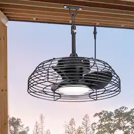Breezary - 19-Inch Waterproof Ceiling Fan with LED Light, 3 ABS Blades, DC Motor, 6 Speeds, Long Cord and Remote Control - All Black(Plug-in)