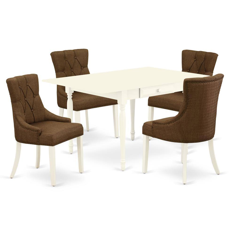 Left. East West Furniture - Dining Room Set Linen White - Brown.