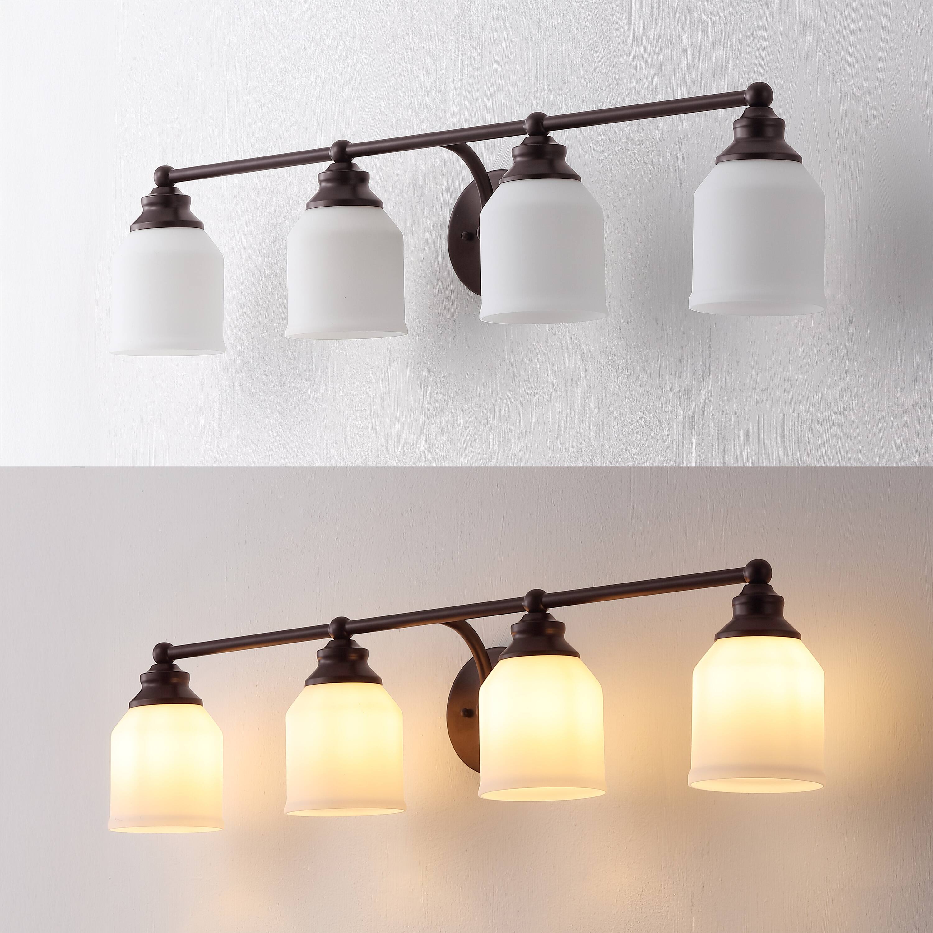Alt View 4. Jonathan Y - Lydia 33.25" 4-Light Farmhouse Cottage Metal LED Vanity Light with Frosted Glass Shades, Oil Rubbed Bronze - Oil Rubbed Bronze.