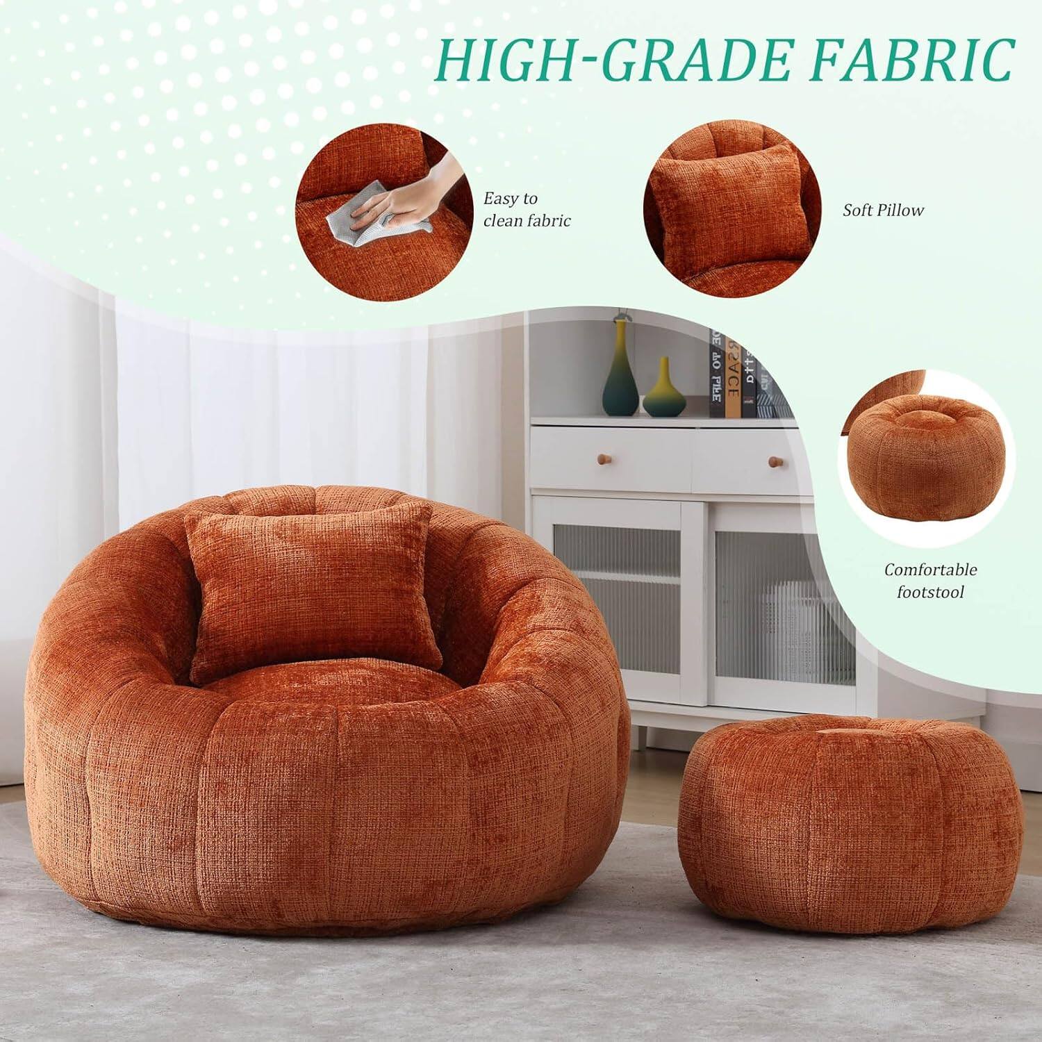 HIGH-GRADE FABRIC

- Easy to clean fabric
- Soft Pillow
- Comfortable footstool