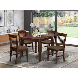 East West Furniture - OXNO5-MAH-C 5 Pc Kitchen Table set - square Table and 4 Dining Chairs - Mahogany