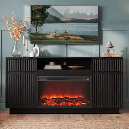 paproos - Fireplace TV Stand with 30" Electric Fireplace, Modern Fireplace Entertainment Center Fits TVs up to 70" for Living Room - Black