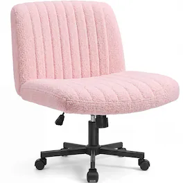 Celtoss - Criss Cross Chair with Wheels, Teddy Fabric Armless Office Chair, Ergonomic Wide Seat Computer Desk Chair - Teddy Fabric-Pink