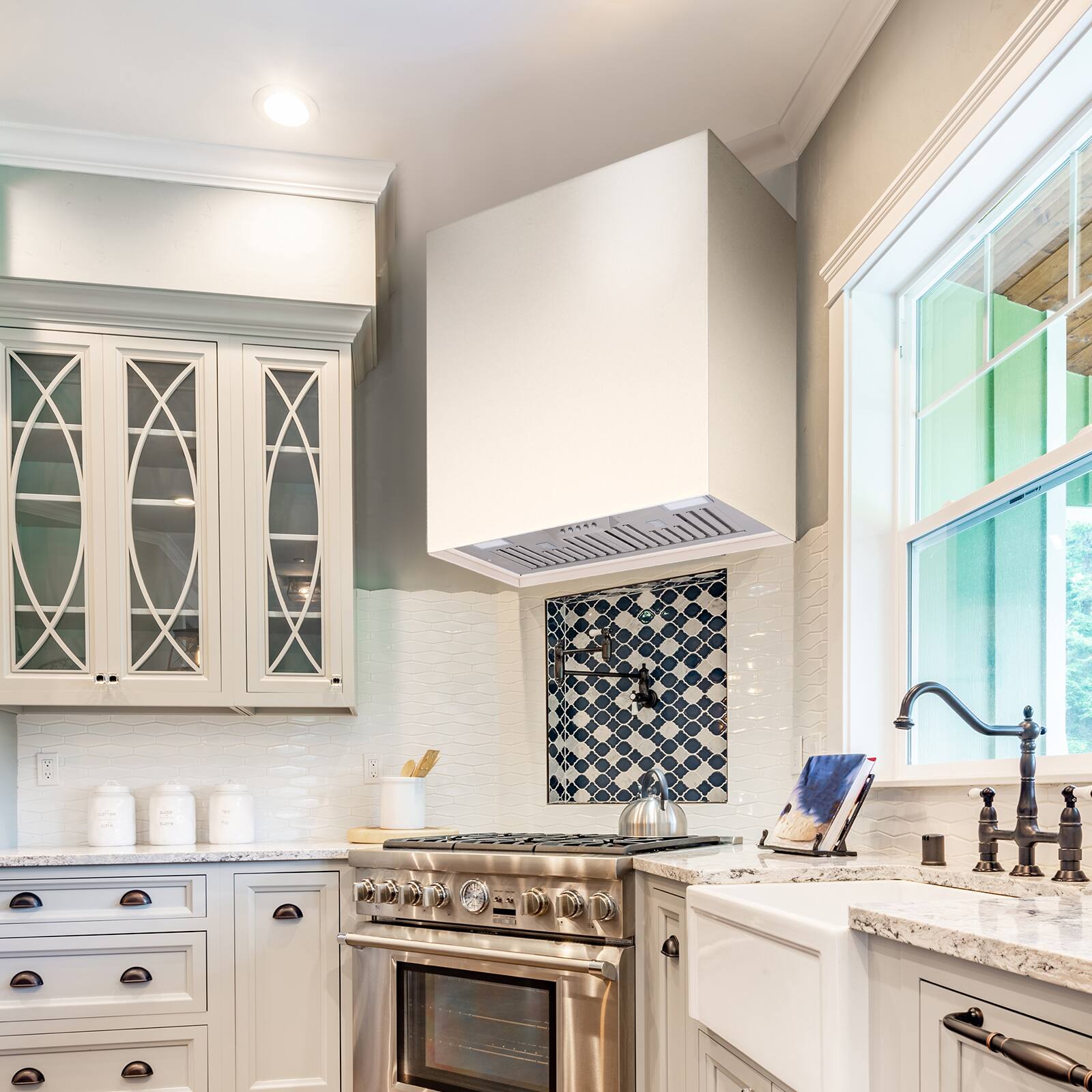 Alt View 7. Akicon - Akicon 30" Stainless Steel Range Hood, Modern Box Kitchen Hood with Powerful Vent Motor, Wall Mount, in White - White.