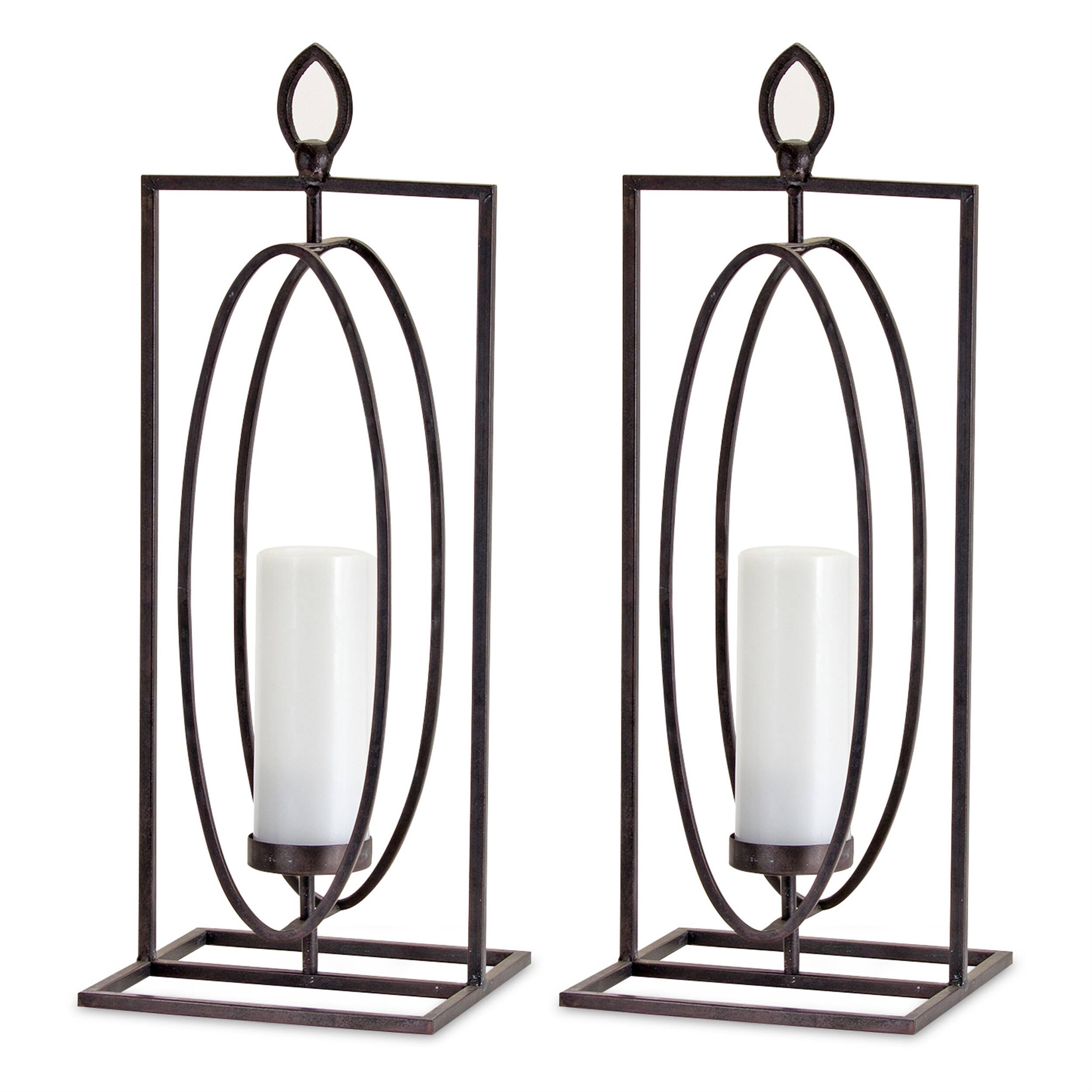 Angle. BreeBe - Contemporary Candle Holder Stand (Set of 2) - Black.