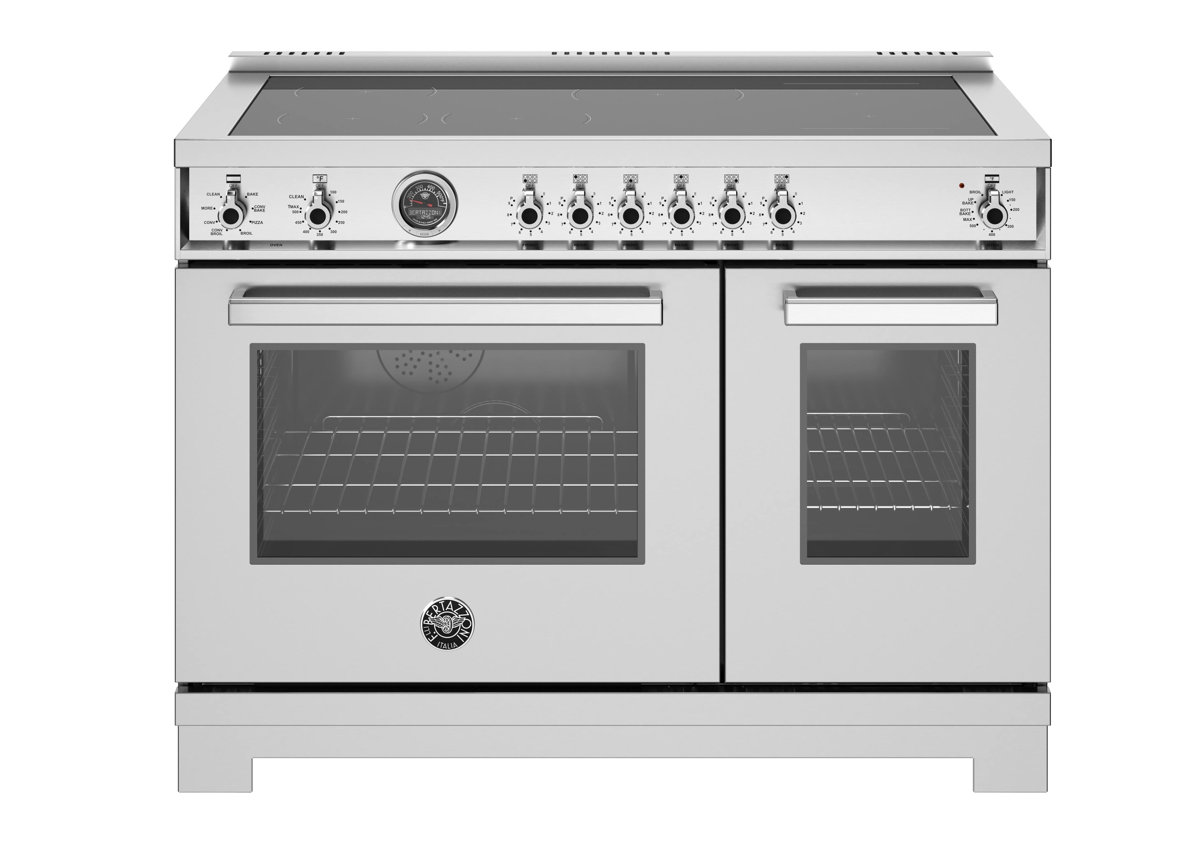 Front. Bertazzoni - 48" Professional Series range - Electric self clean oven - 6 induction zones - Stainless Steel.