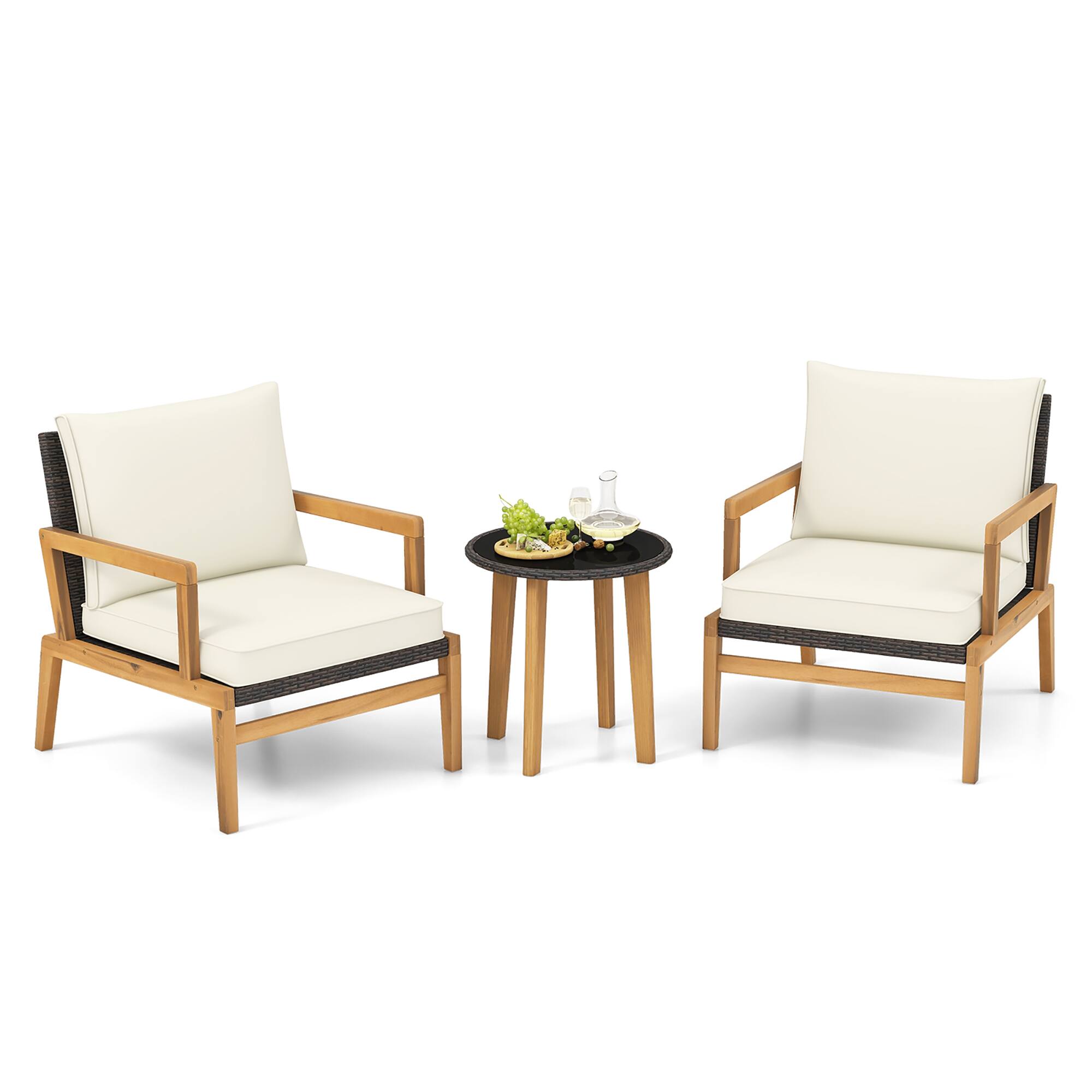 Alt View 9. Gymax - Gymax 3 PCS Patio Chair Set Wicker Chair & Side Table Set w/ Tempered Glass Tabletop - Mix Brown, White.