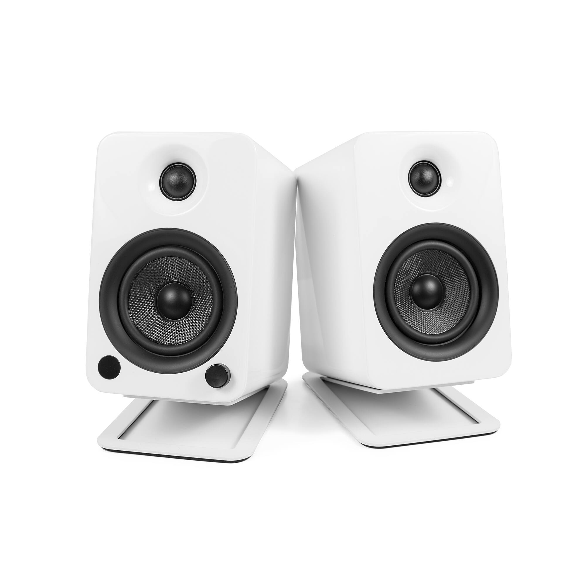 Alt View 1. Kanto - Angled Desktop Speaker Stands for Midsize Speakers, Pair - White.