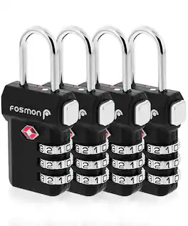 Fosmon - 4 Pack TSA Locks for Luggage, Padlock Combination Luggage Lock TSA Approved with Open Alert, Combo TSA Luggage Locks - Black