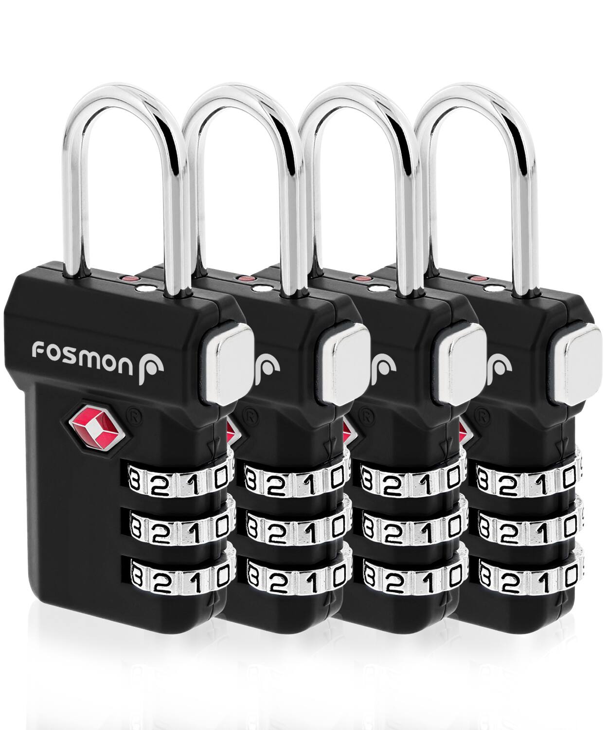 Fosmon - 4 Pack TSA Locks for Luggage, Padlock Combination Luggage Lock TSA Approved with Open Alert, Combo TSA Luggage Locks - Black