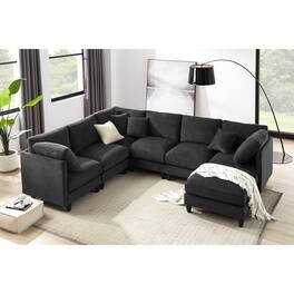 Yardgrace - Modular Sectional Sofa, Convertible Sofa Couch Modular Sofa With Ottoman - Black
