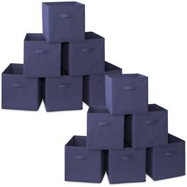 Casafield - (Set of 12) Collapsible Fabric Cubes - Storage Bins - Navy Blue