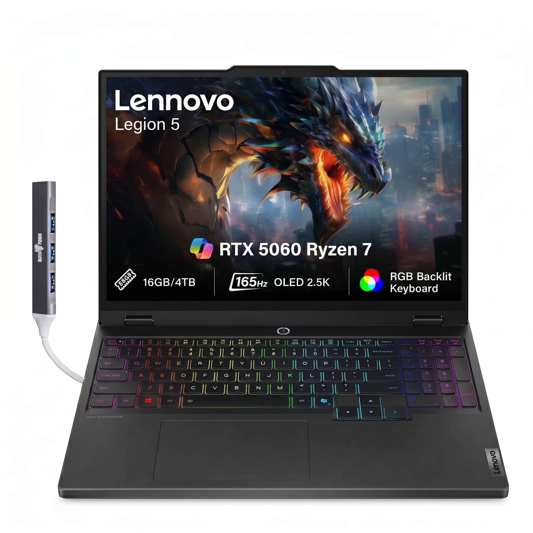 Lenovo - Upgraded - Legion 5 Laptop 15.1 WQXGA Display (AMD Ryzen 7 260, 16GB DDR5, 4TB PCIe SSD, Win 11 Pro) - Eclipse Black