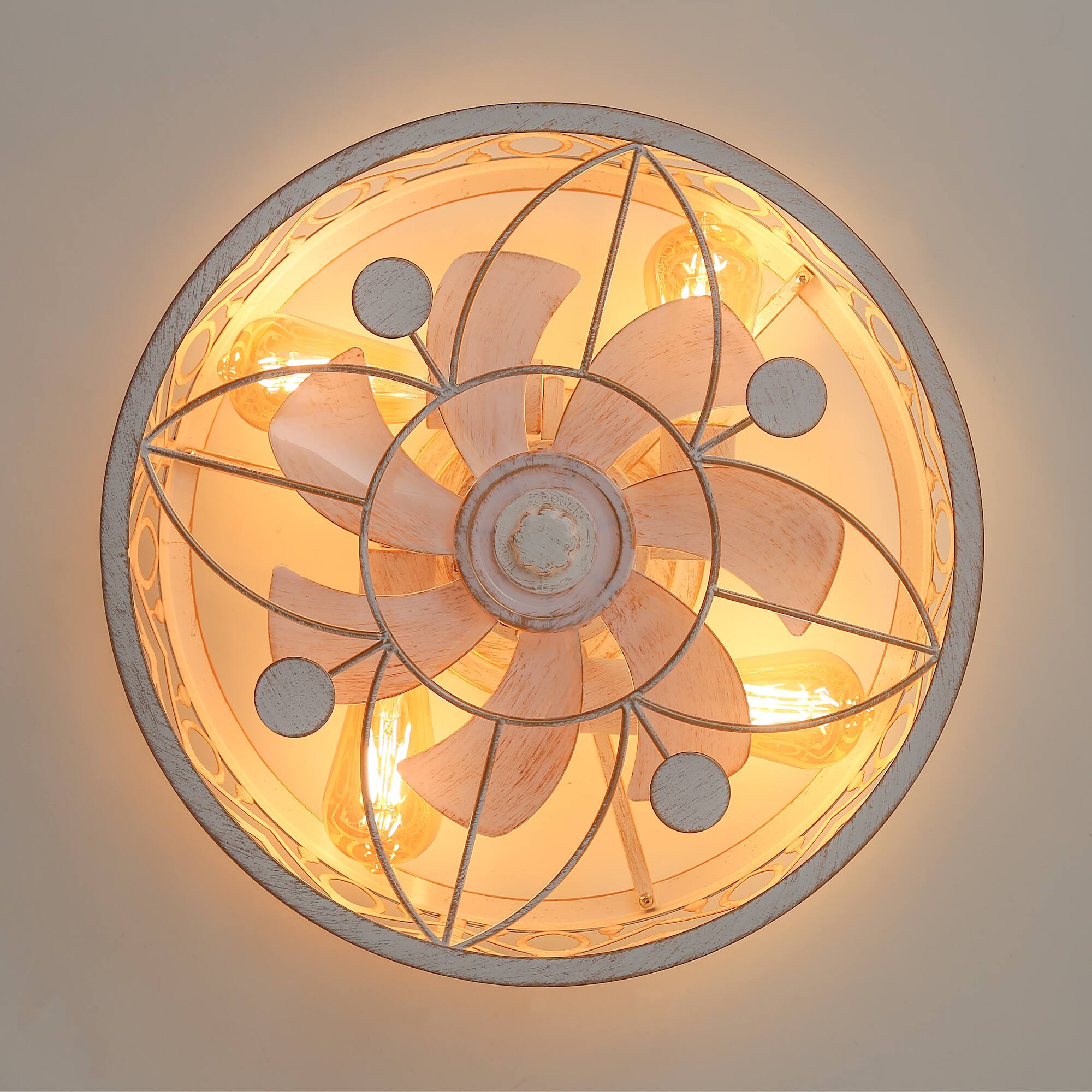 Alt View 9. Breezary - Breezary 16.5'' Indoor Caged Ceiling Fan with  7-Blade, Reversible DC Motor, 6-Speed Remote Control，1-8H Timer - Distressed White and Gold.