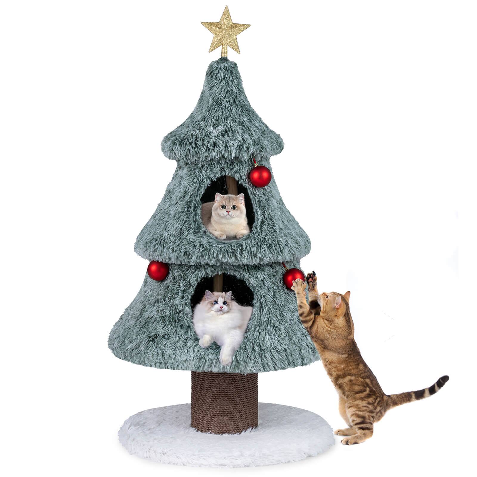 Alt View 1. Costway - Costway 48.5” Christmas Cat Tree for Indoor Cats with 2 Large Condos, Scratching Post - Green.