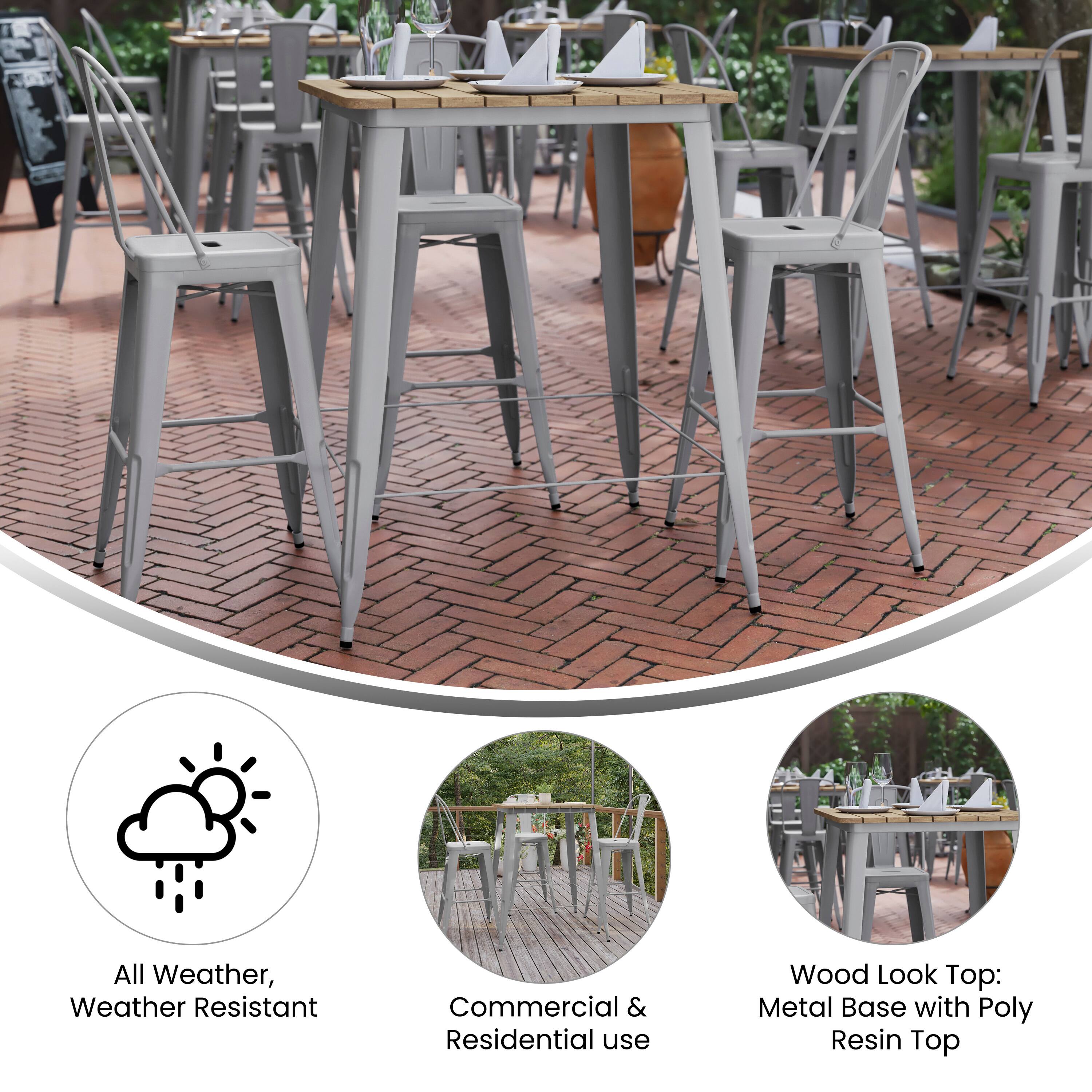 All Weather, Weather Resistant  
Commercial & Residential use  
Wood Look Top: Metal Base with Poly Resin Top