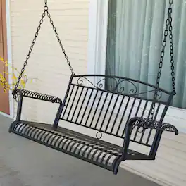 Hivvago - Wrought Iron Outdoor Patio 4-Ft Porch Swing - Black