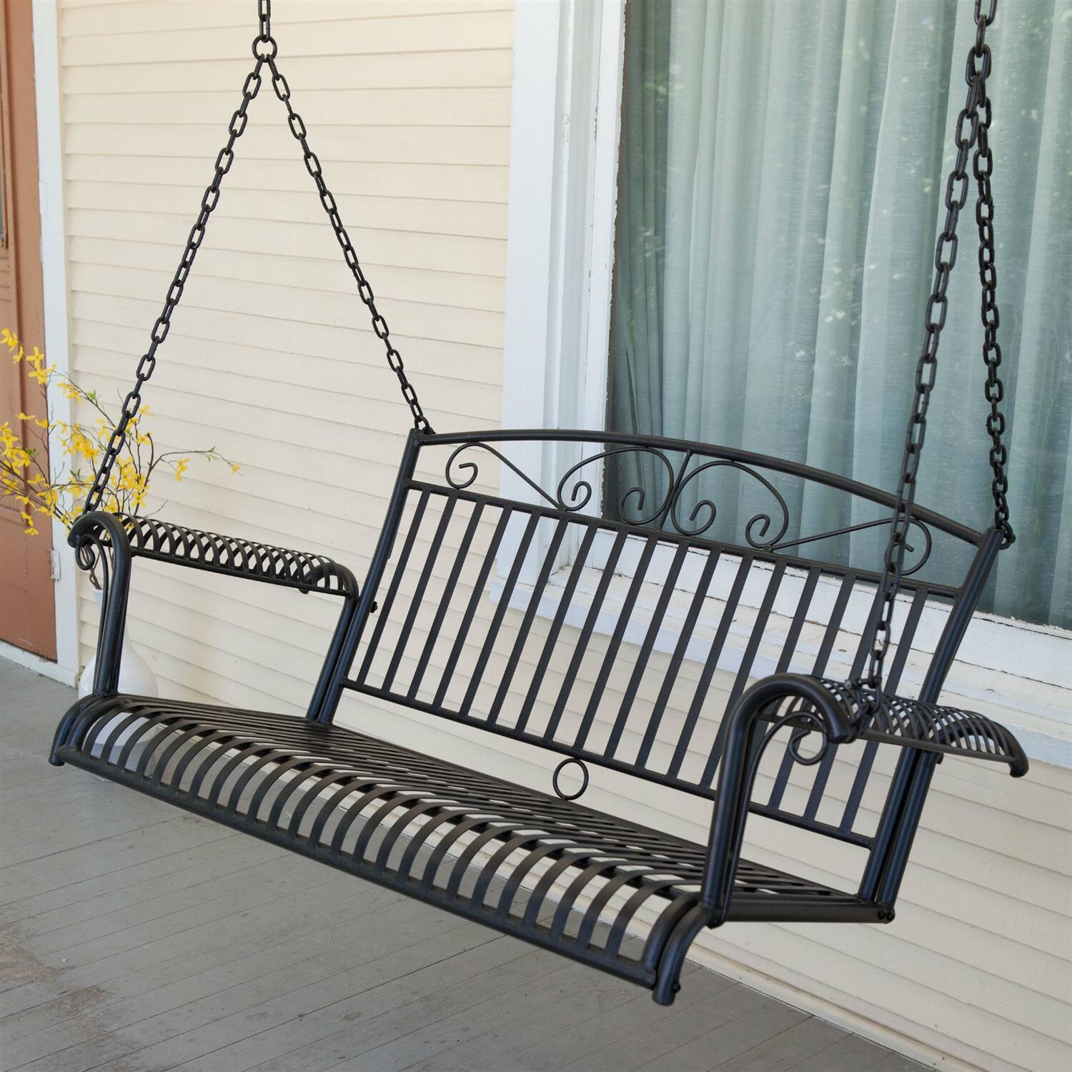 Front. Hivvago - Wrought Iron Outdoor Patio 4-Ft Porch Swing in Black - Black.