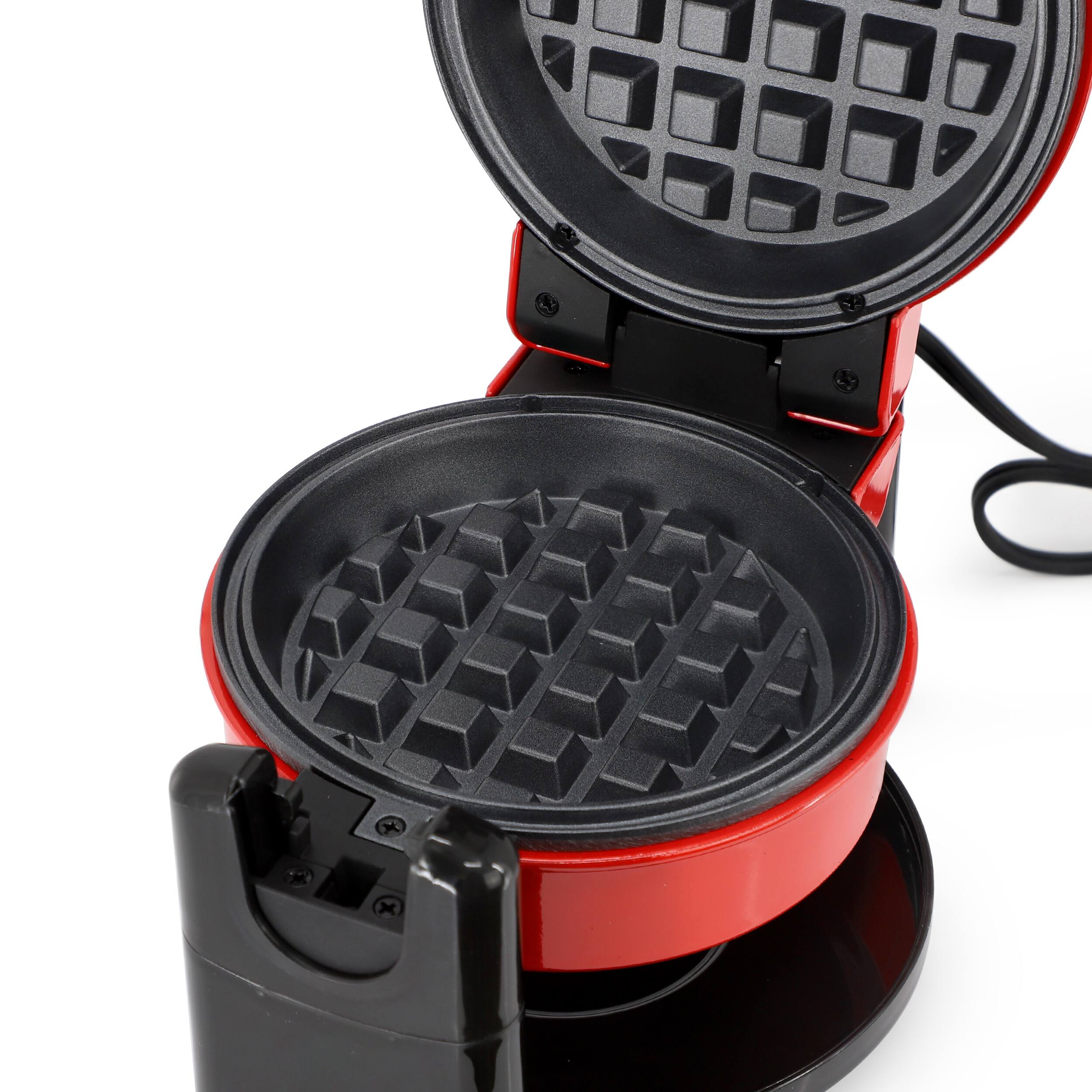 Alt View 4. MegaChef - MegaChef Non-Stick Round Electric Flip 5 Inch Belgian Waffle Maker in Red - Red.
