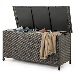 WELLFOR - 85 Gallon Outdoor Storage Box with Removable Liner and Universal Wheels - Brown