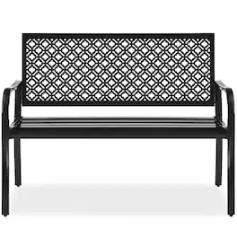 Best Choice Products - Indoor Outdoor Steel Garden Bench w/ Geometric Backrest, Foot Levelers - Black