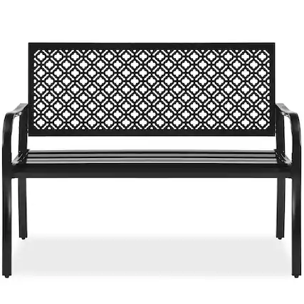 Front. Best Choice Products - Best Choice Products Indoor Outdoor Steel Garden Bench w/ Geometric Backrest, Foot Levelers - Black - Black.