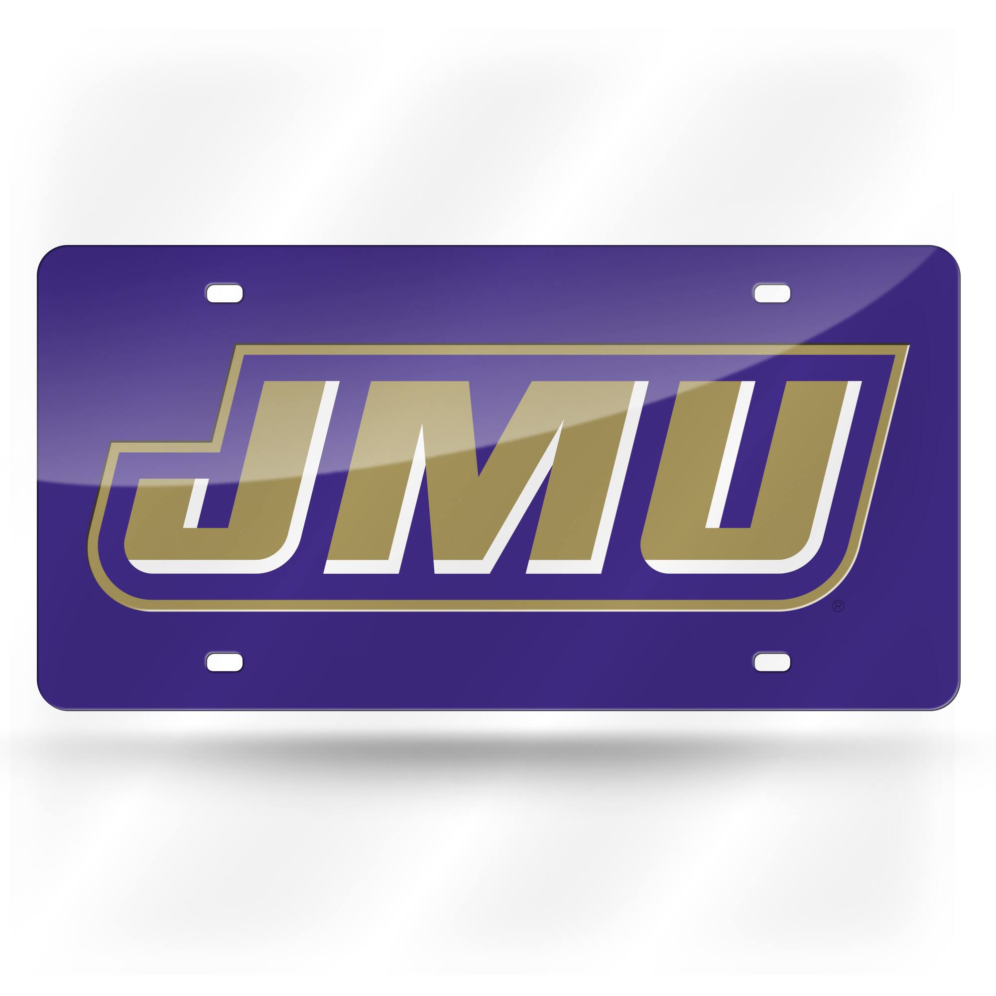 James Madison Dukes Purple Mirror Look Acrylic License Plate Laser Tag