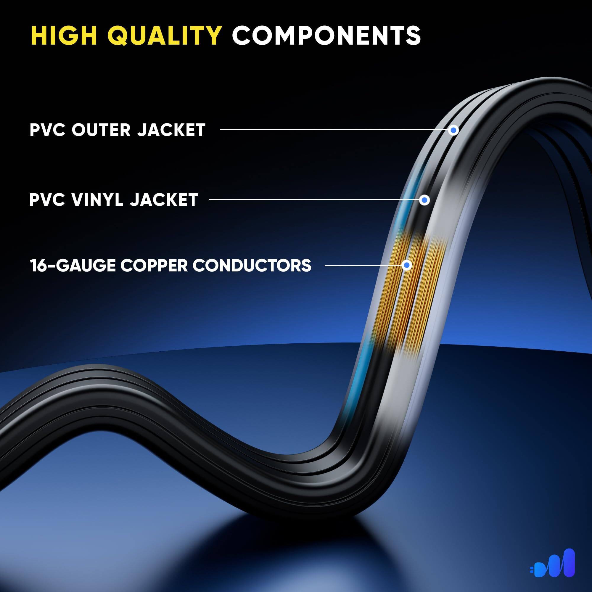 HIGH QUALITY COMPONENTS

- PVC OUTER JACKET
- PVC VINYL JACKET
- 16-GAUGE COPPER CONDUCTORS